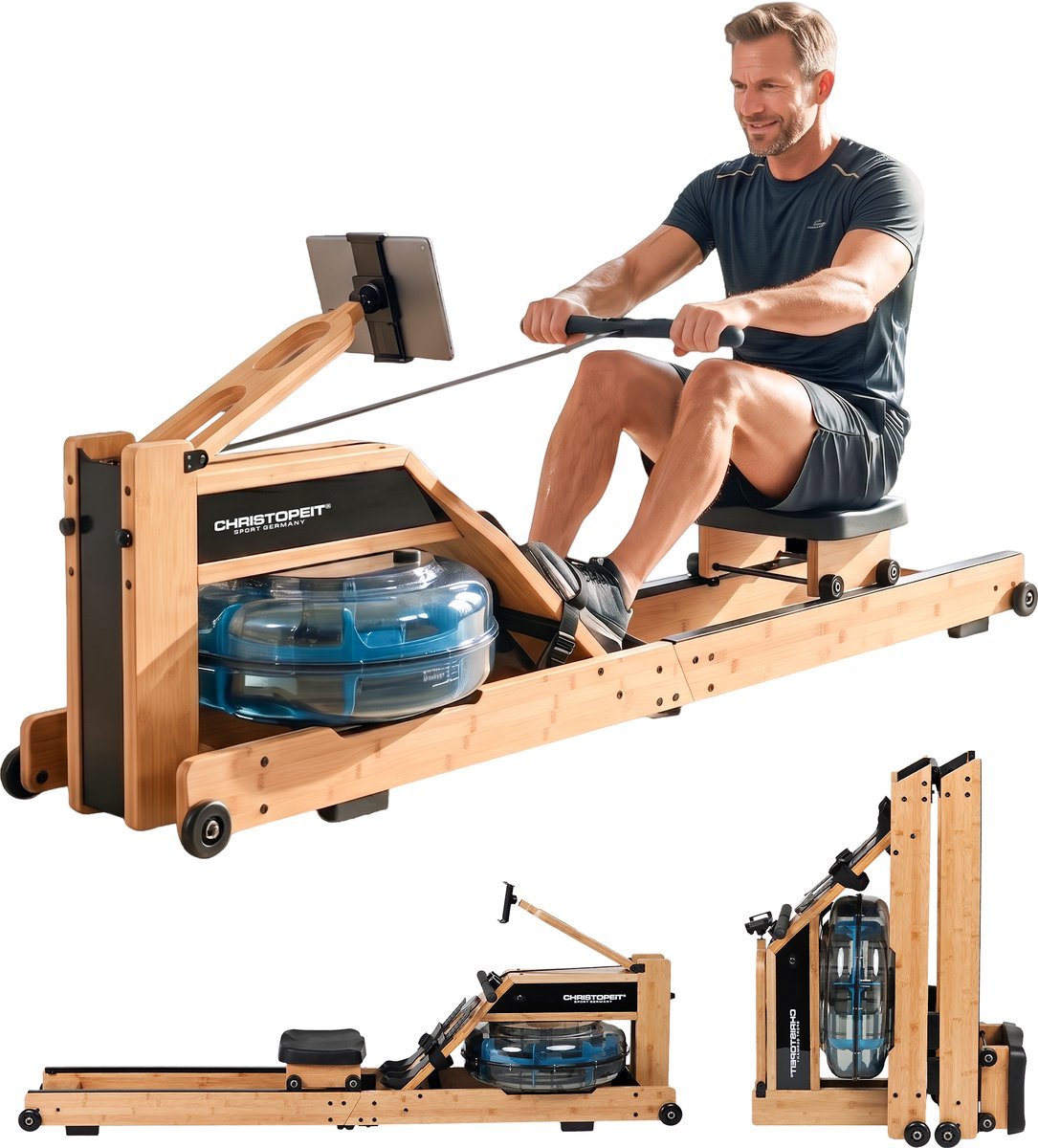CHRISTOPEIT Roeitrainer Colorado - Waterroeitrainer - opvouwbare Roeimachine - bamboe (4044163025629)