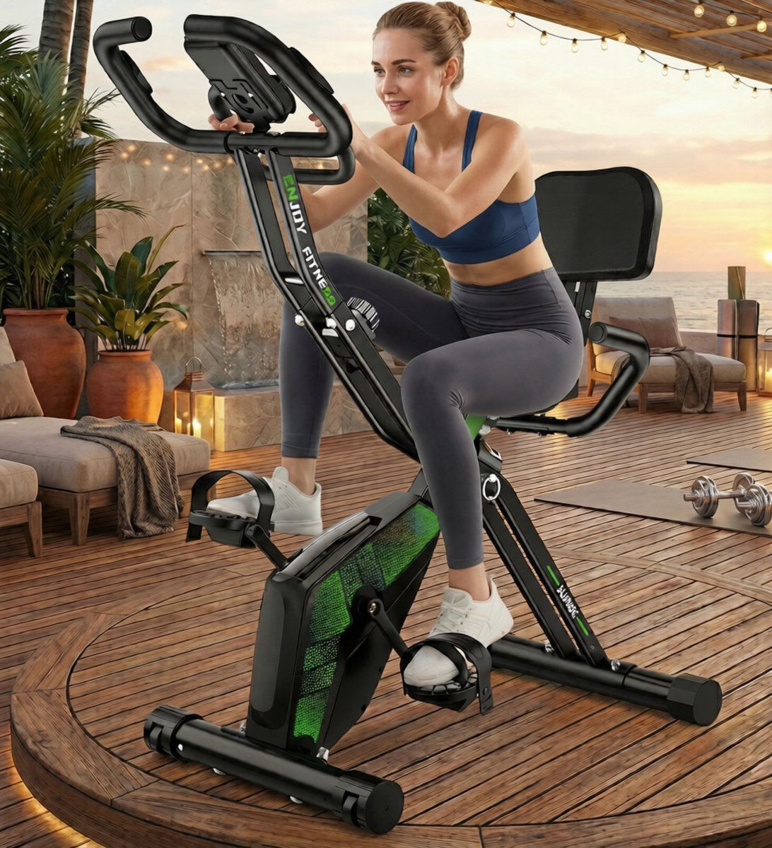 Hometrainer 5-in-1 inklapbaar - Multifunctionele Ergometer Fiets voor Thuis, Magnetisch 16-Weerstandsniveaus, LCD-Display, Stille Cardio Workout, Verstelbaar Zadel, 160 kg Belastbaar Designbest (9502284718929)