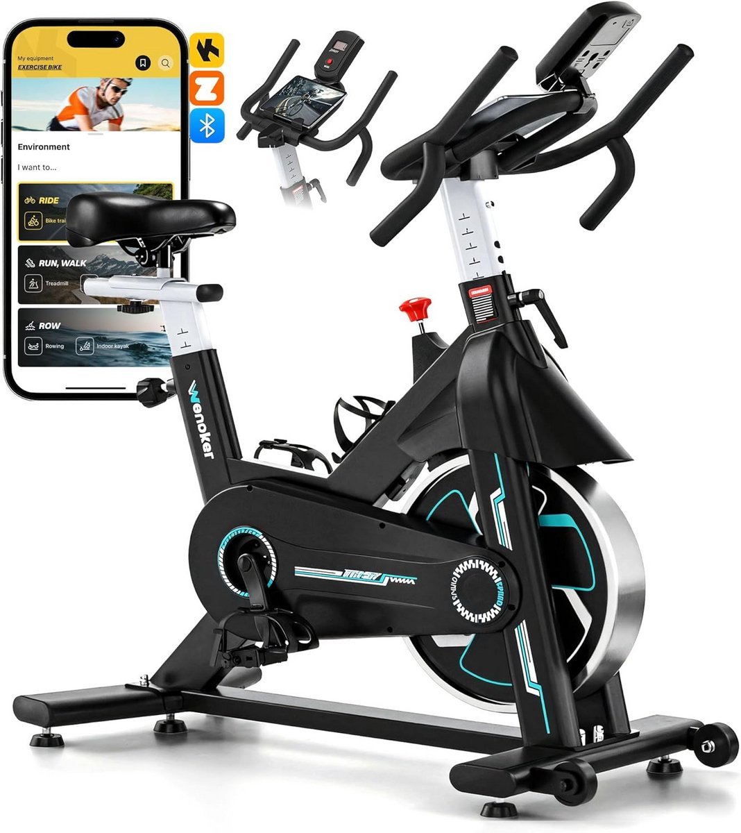 Hometrainer Fiets - Indoor Cycling - Thuis Fitness - Stille Riem Aandrijving - Tot 160kg - Zwart Rood (9101267919317)