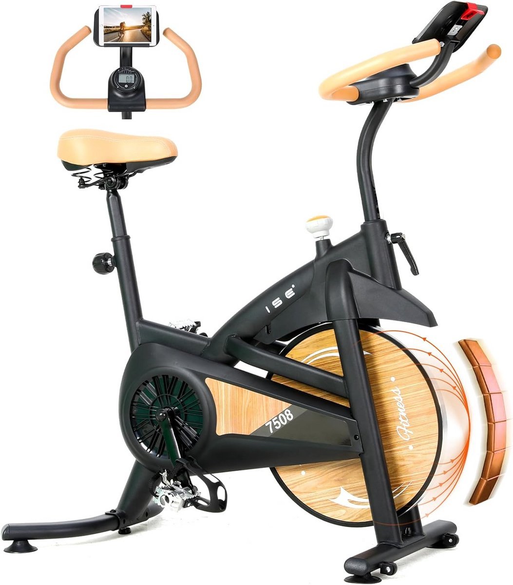 Hometrainer - Fitnessfiets - Cardio Training - Stille Magneetweerstand - 130 kg - Zwart Beige (9101305444573)