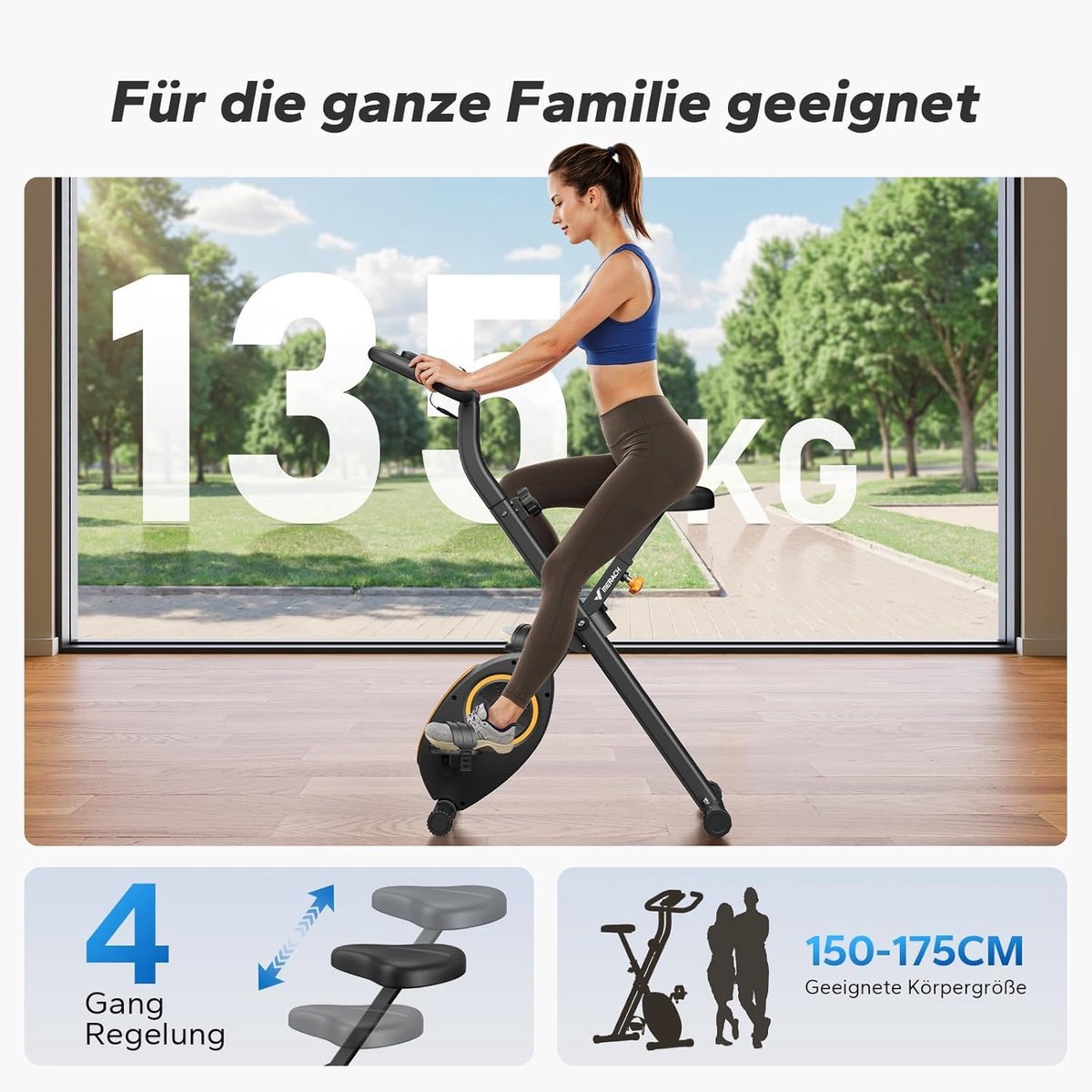 Hometrainer FoldRide Comfort - inklapbare - - inklapbare fitnessfiets LCD-monitor, 16 - Medahomestore (9504615358132)