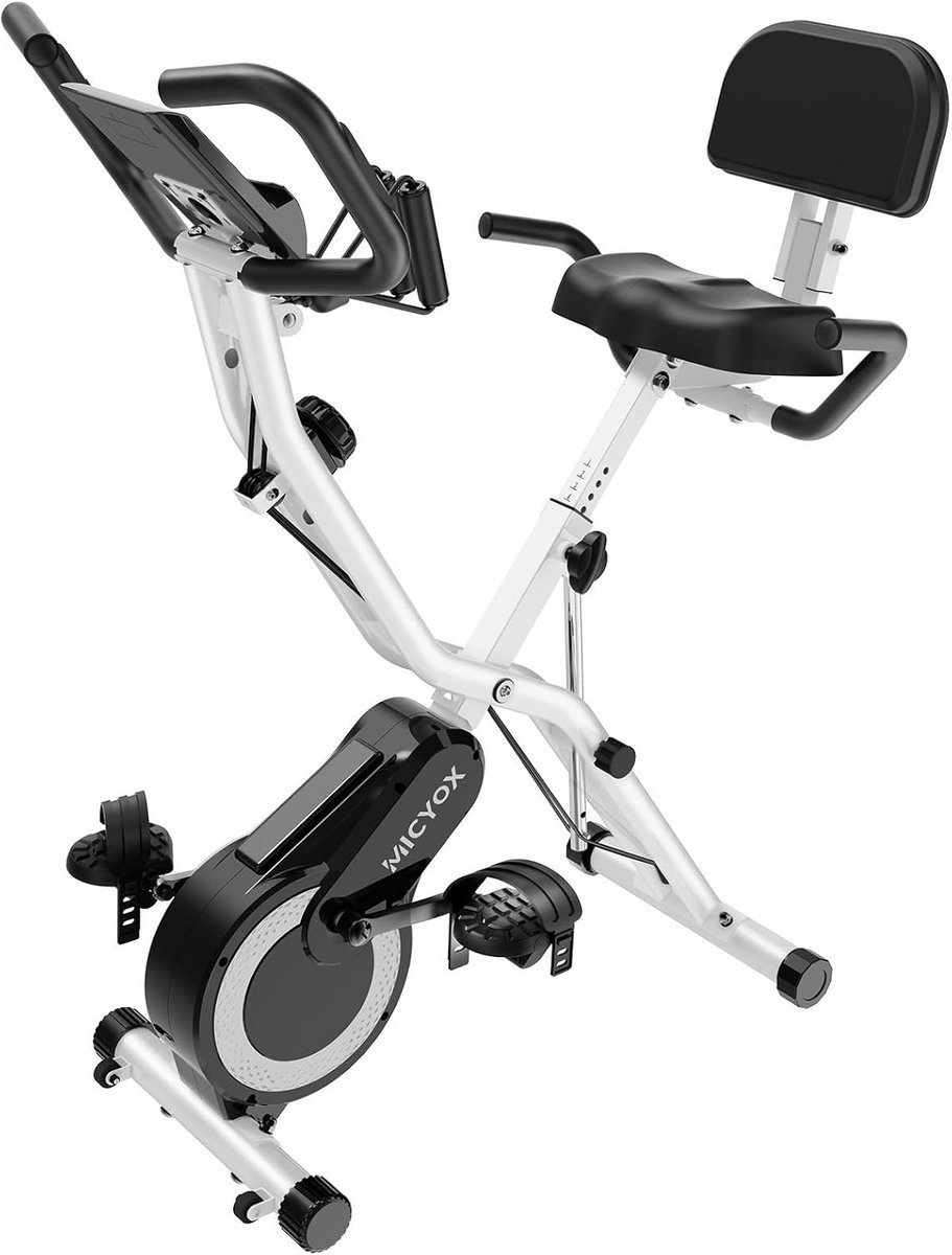 Hometrainer - Indoor fiets - Thuis sporten - 16 weerstandsniveaus - Opvouwbaar ontwerp - Wit met zwart (9101305485132)
