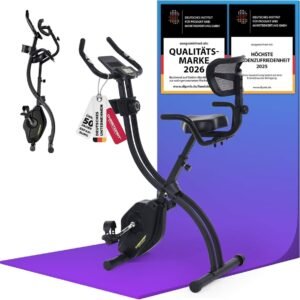 Hometrainer met rugleuning - Fitnessfiets thuis - Comfortabel trainen - Stille magneetweerstand - Opvouwbaar ontwerp - Zwart (9101156479373)