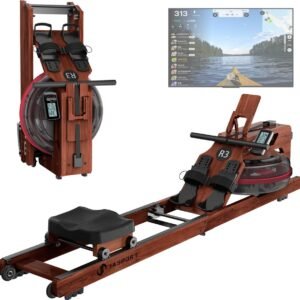 JASPORT R3 opvouwbare roeitrainer met waterweerstand - houten roeimachine voor thuis, Bluetooth, Kinomap en 150 kg - Sapele-kleur (0792105313146)