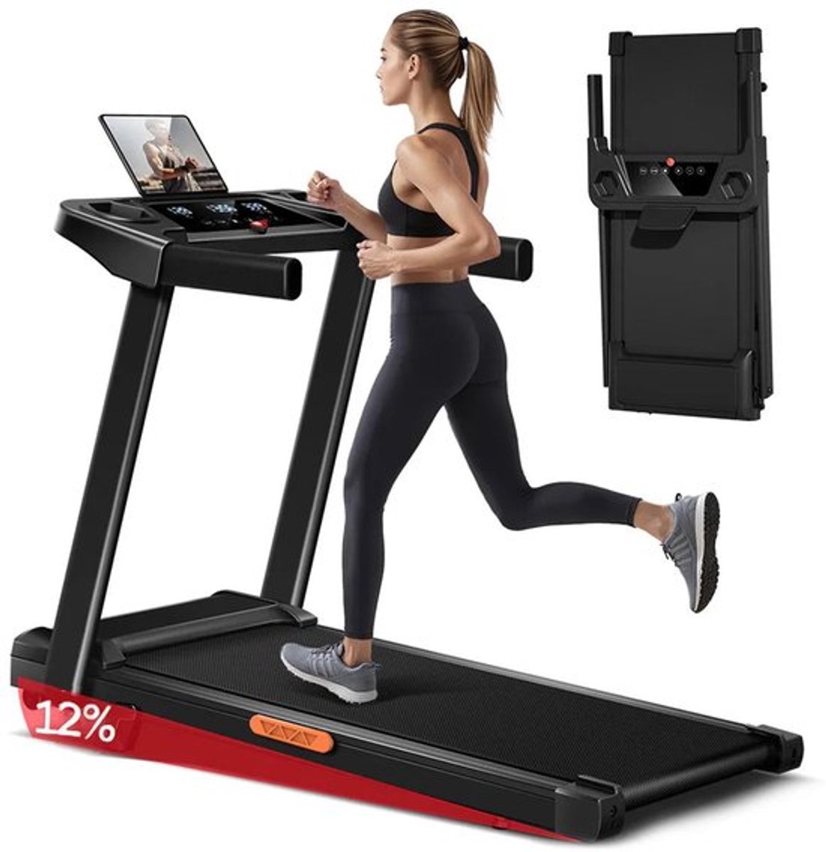 Loopband - Elektrische Loopband - Inklapbare Loopband - Home Trainer - Hardloopband - 12% Verstelbare Hellingshoek - Compact Opvouwbaar Met LED-Display (8721577108921)