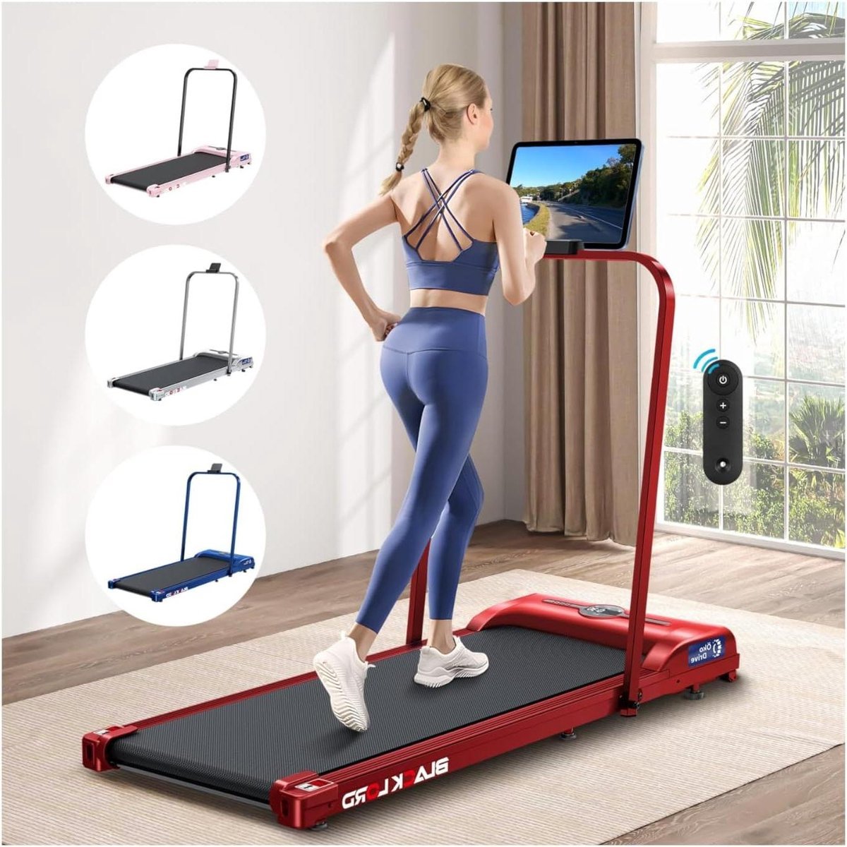 Loopband - Hometrainer - Thuis sporten - Met Bluetooth speaker - 120 kg capaciteit - Rood (9101244100172)