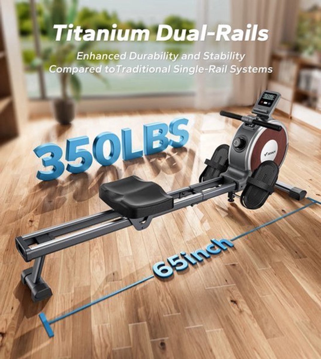 Magnetische Roeitrainer - Roeimachine - Roeitrainer - Roeiapparaat - App Compatibel - Dual Slide Rail - 16 Weerstandsniveaus - Stil & Krachtig - Max 160 kg Belastbaar - Compact & Stevig (8721576013530)