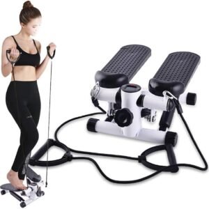 Mini Stepper - Hometrainer Benen - Thuis Fitness - Met Weerstandsbanden - Verstelbaar - Zwart (9101338113651)