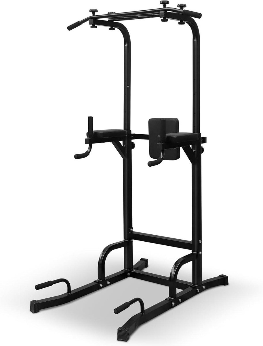 Power Tower Hometrainer - Krachttrainer Dipstation - Thuis Krachttraining - Verstelbare Hoogte - 207 cm Hoog - Zwart (9101418491044)