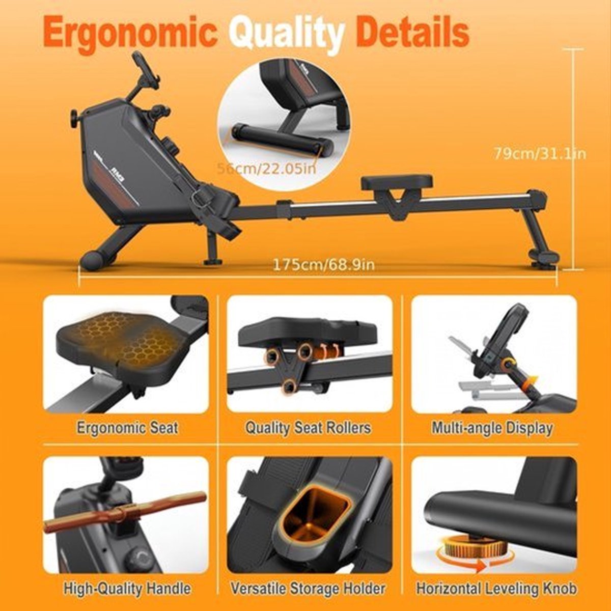 Roeimachine - Roeitrainer - Fitnessapparaat - Workoutmachine - Hometrainer - Inklapbaar Design - 16 Weerstanden Tot 300 Newton - Draagvermogen 150 kg (8721578093011)