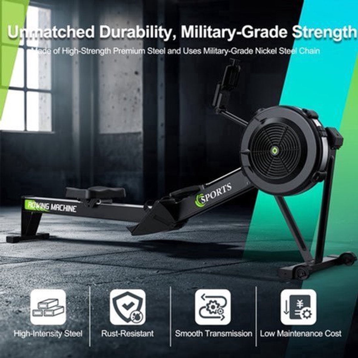 Roeimachine - Roeitrainer - Roeiapparaat - Fitness Roeimachine - Air Resistance Rowing Machine - 10 Weerstandsniveaus - Draadloos Smart Display - Inklapbaar - Max 160 kg Belastbaar (8721573519646)