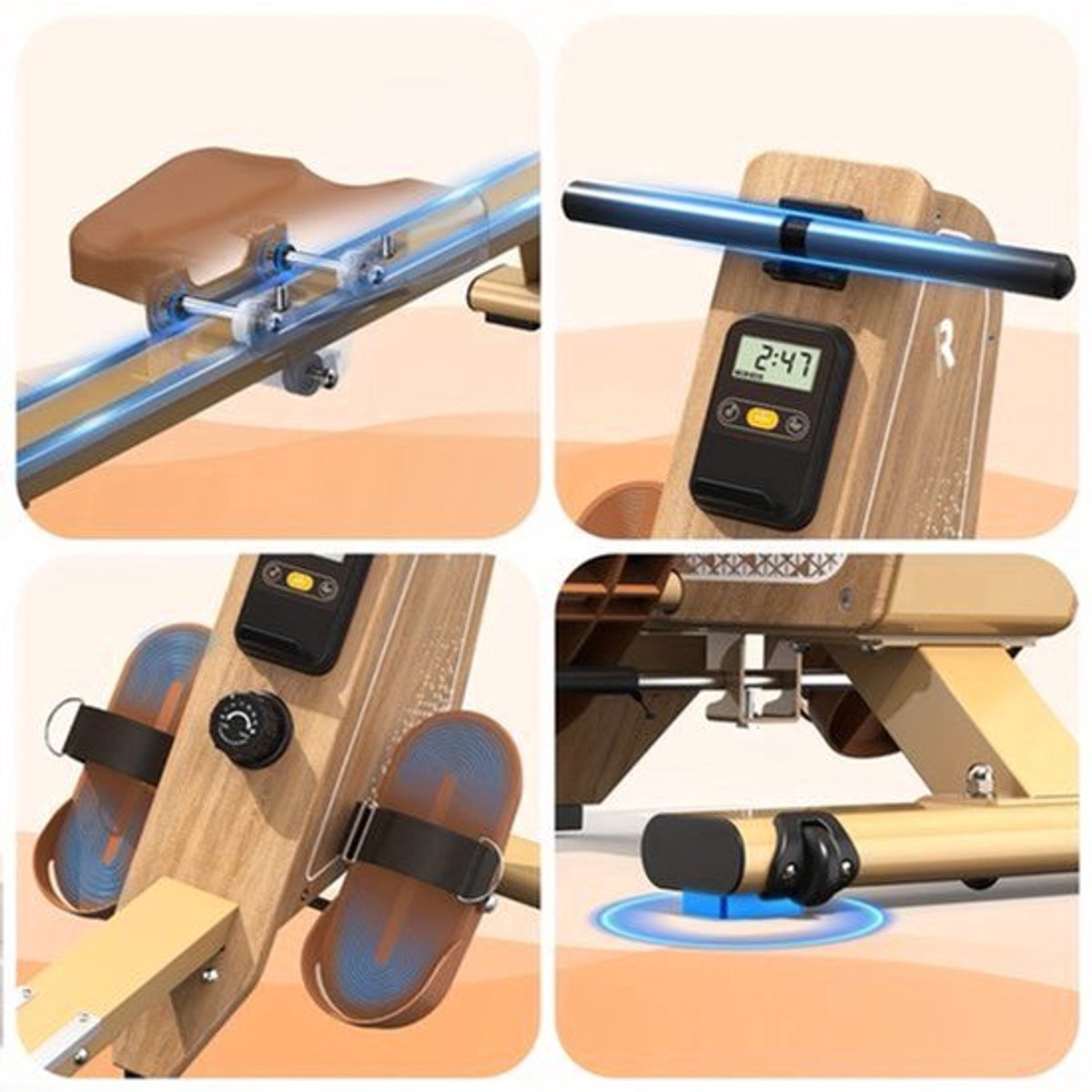 Roeitrainer - Roeimachine - Roeiapparaat - Fitness Roeitrainer - Magnetische Roeimachine - 16 Weerstandsniveaus - Draadloos LCD-scherm - Compact Met Verticale Opslag - Max 150 kg (8721577181542)