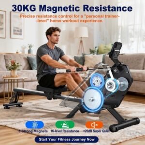 Roeitrainer - Roeimachine - Roeiapparaat - Fitnessapparaat - Inklapbaar - 16 Weerstandsniveaus - Magnetisch Weerstandssysteem - Max. 160 kg Belastbaar (8721577522901)