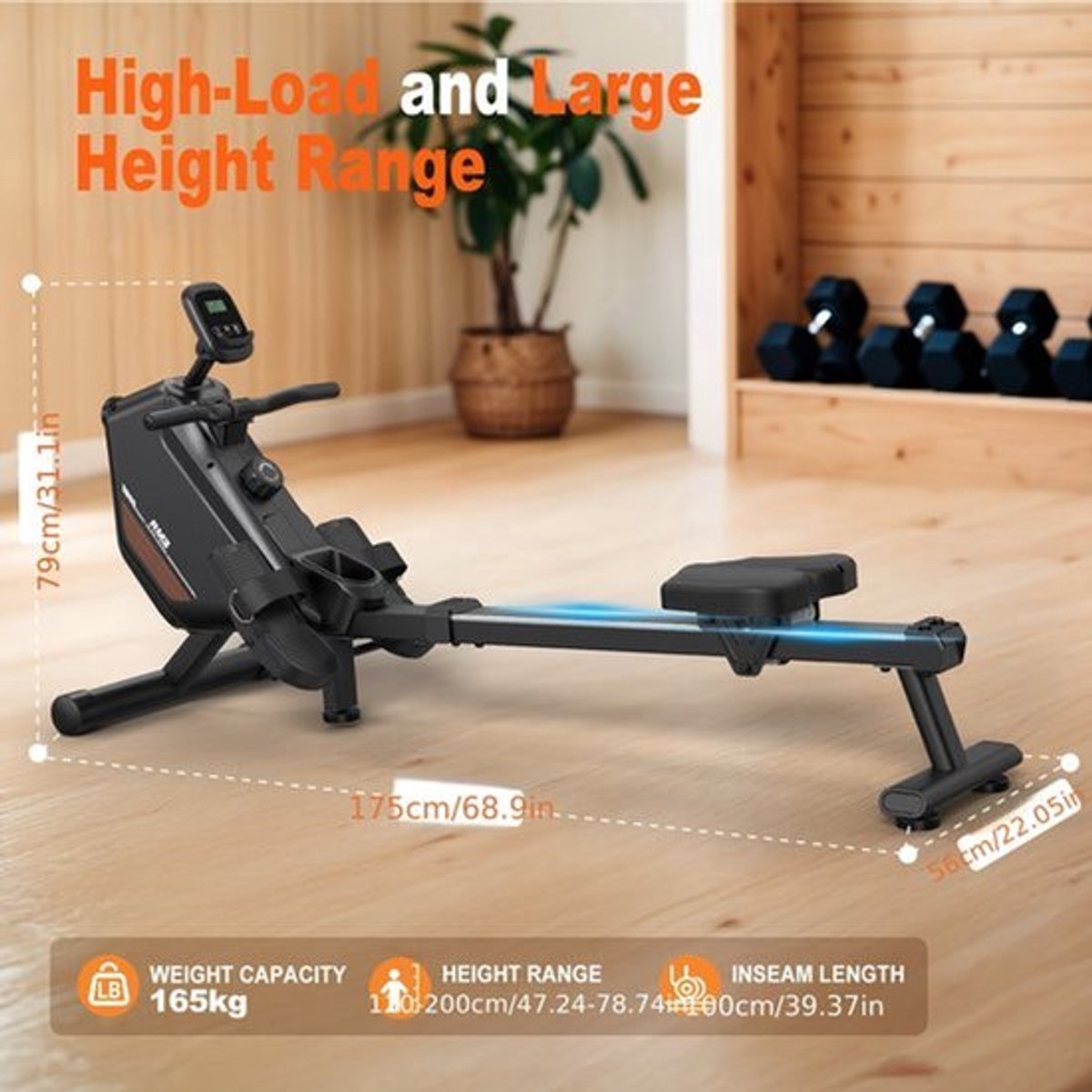 Roeitrainer - Roeimachine - Roeiapparaat - Roeitrainers - Roeimachine Magnetisch - 16 Weerstandsniveaus - Max. Belastbaar Gewicht 150 kg - Compact Opvouwbaar Met Digitaal Display (8721573566879)