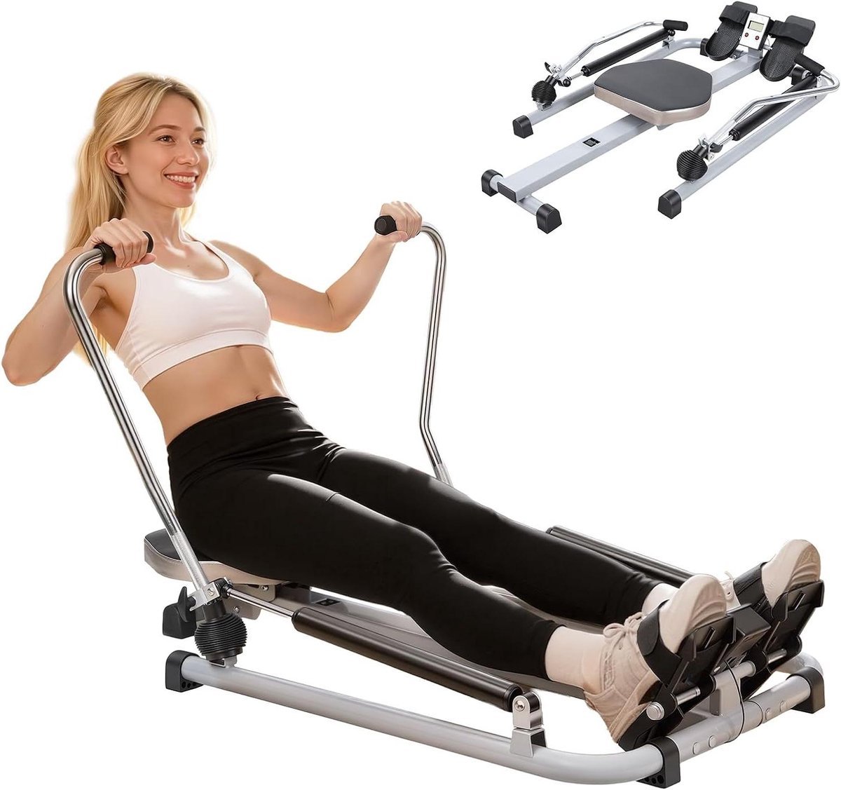 Roeitrainer voor thuis - Cardio fitness - Krachtige training - Verstelbare weerstand - 100 lbs spanning - Zwart (9101414563110)