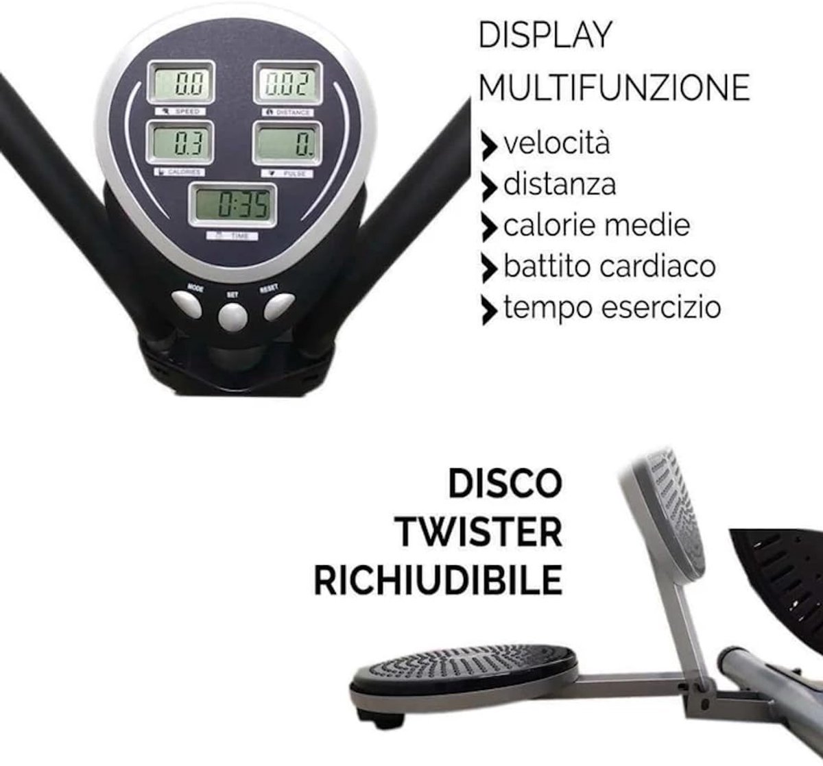 SnelShoppen - Crosstrainer 2-in-1 met Vliegwiel 5 kg, Elliptische Hometrainer, LCD-monitor, Gewichten en Draaischijf, Ideaal voor Thuis Gym en Fitness (2556160606029)