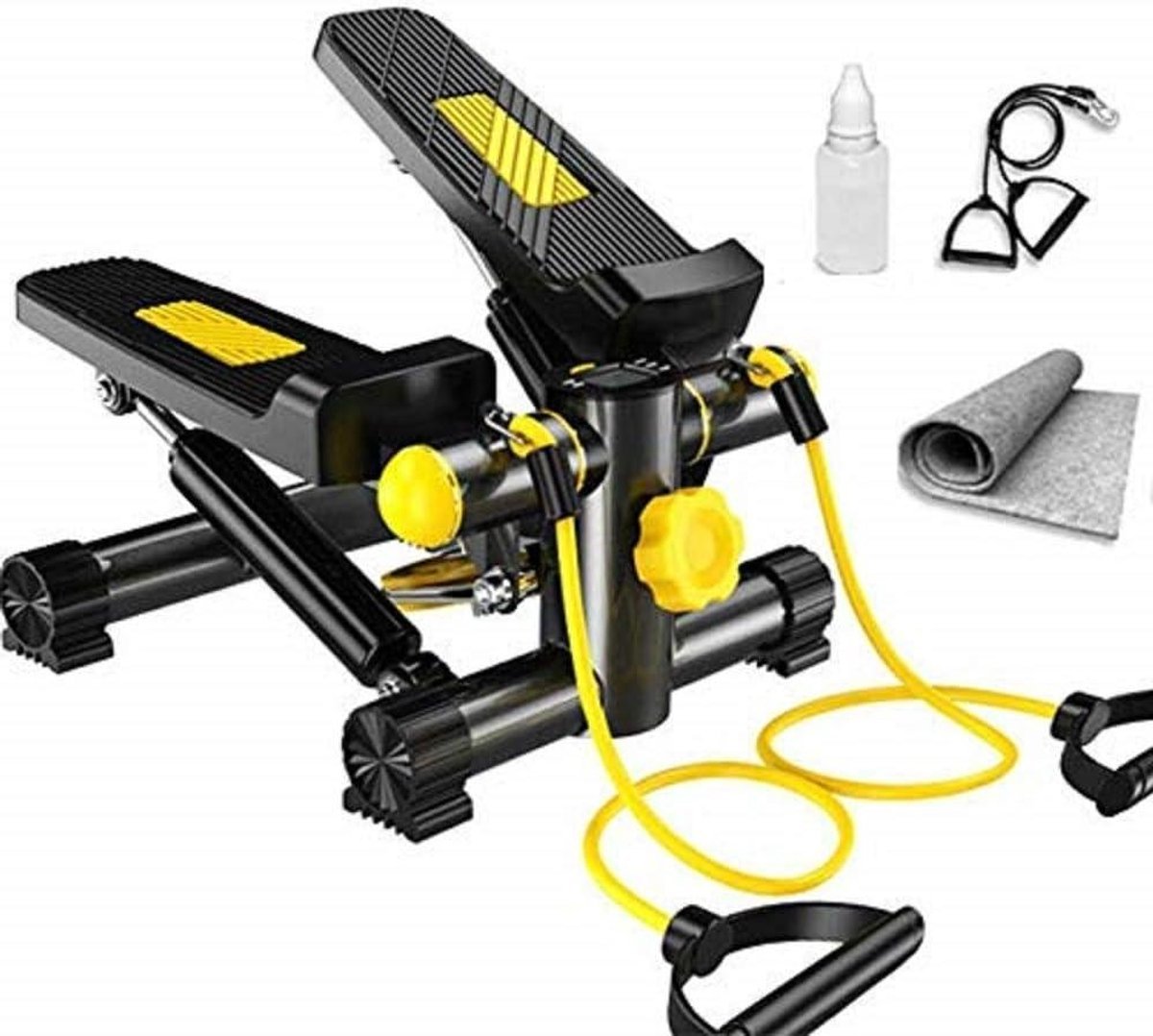 Stepper Fitnessapparaat - Mini Hometrainer - Volledige Lichaamstraining - Incl. Weerstandsbanden - 43 x 40 x 23 cm - Zwart (9101199963389)