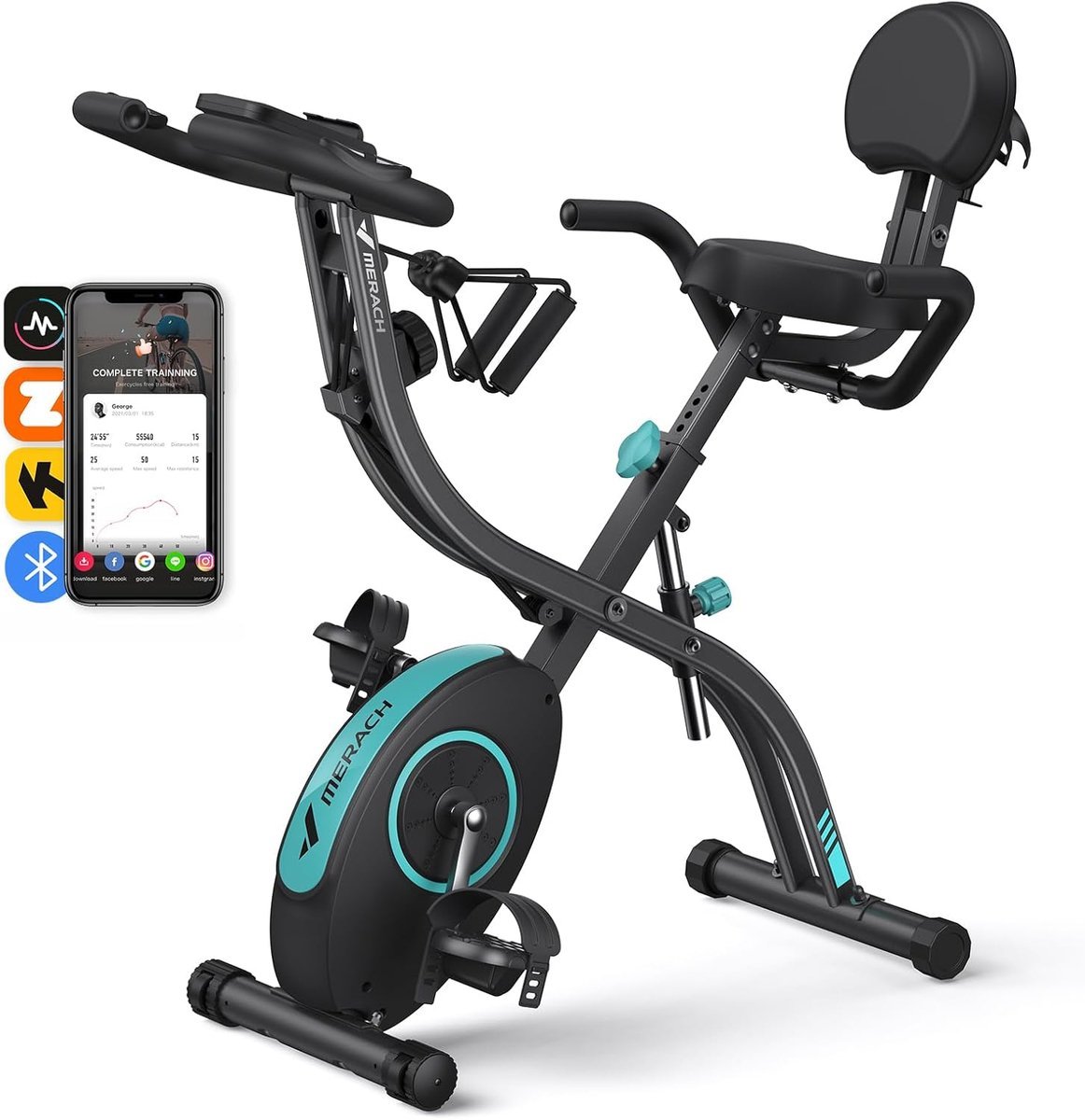 Vouwbare Hometrainer - Fitness Fiets - Thuis Sporten - 16 Weerstandsniveaus - 95 x 53 x 116 cm - Zwart (9101360517311)