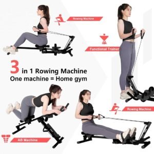 3-in-1 Roeitrainer - Zwart - Multifunctionele Roeimachine met Buiktrainer - Voor Thuisgebruik (7257274925031)