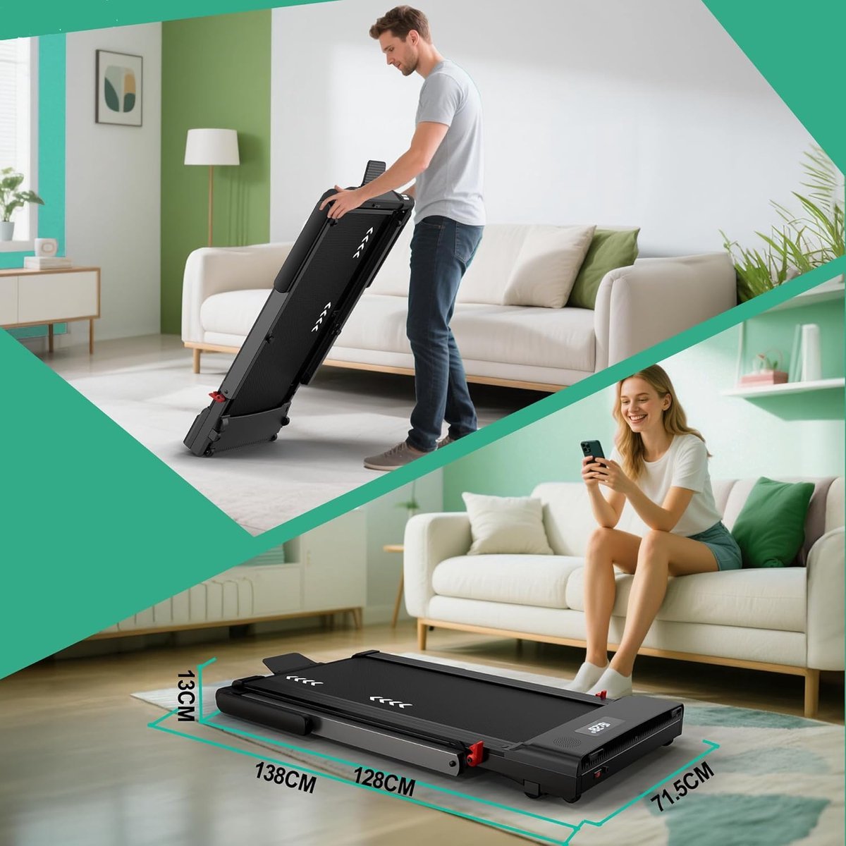 FlexRun Elite 4-in-1 Opvouwbare Loopband met 7% Hellingshoek - Walking Pad & Hardloopband 1-12 km/u, Bluetooth App & Speaker, Schokabsorptie, LED Displays, Compact Design 128 x 71,5 x 109 cm (9507386729125)