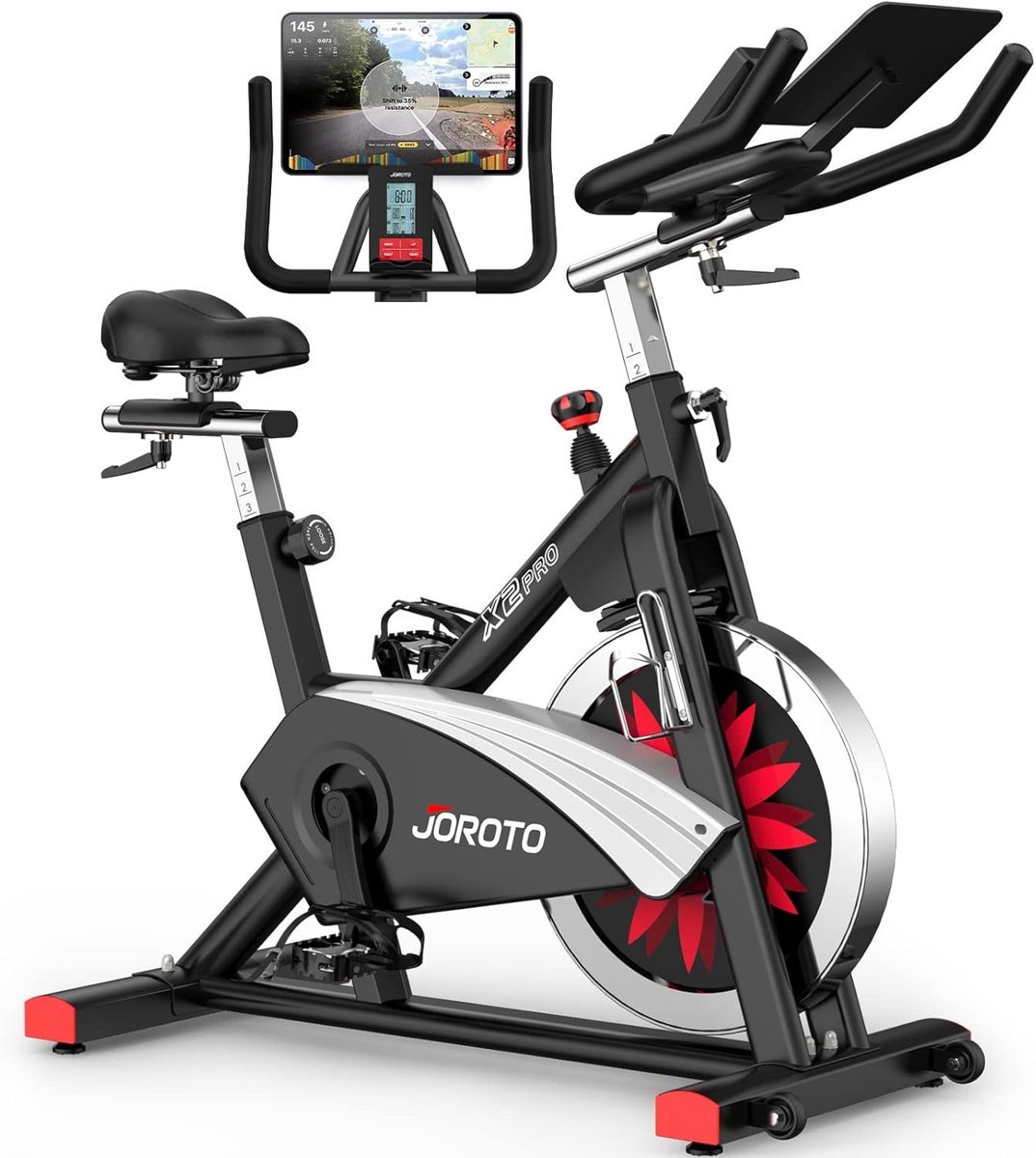Hometrainer Fiets met Bluetooth - Magnetische Weerstand 1-100% - 18 kg Vliegwiel - Watt en RPM Display - Verstelbaar - Tot 160 kg (9507615515741)