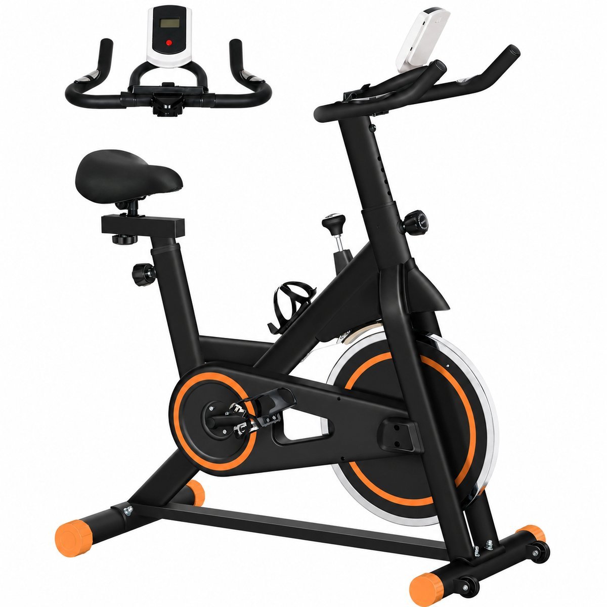 Hometrainer Fitnessfiets met 8 kg Vliegwiel - Verstelbare Weerstand - LCD Display - Verstelbaar Zadel en Stuur - Cardio Indoor Fiets - Max. 120 kg - Zwart Oranje (6156025419489)