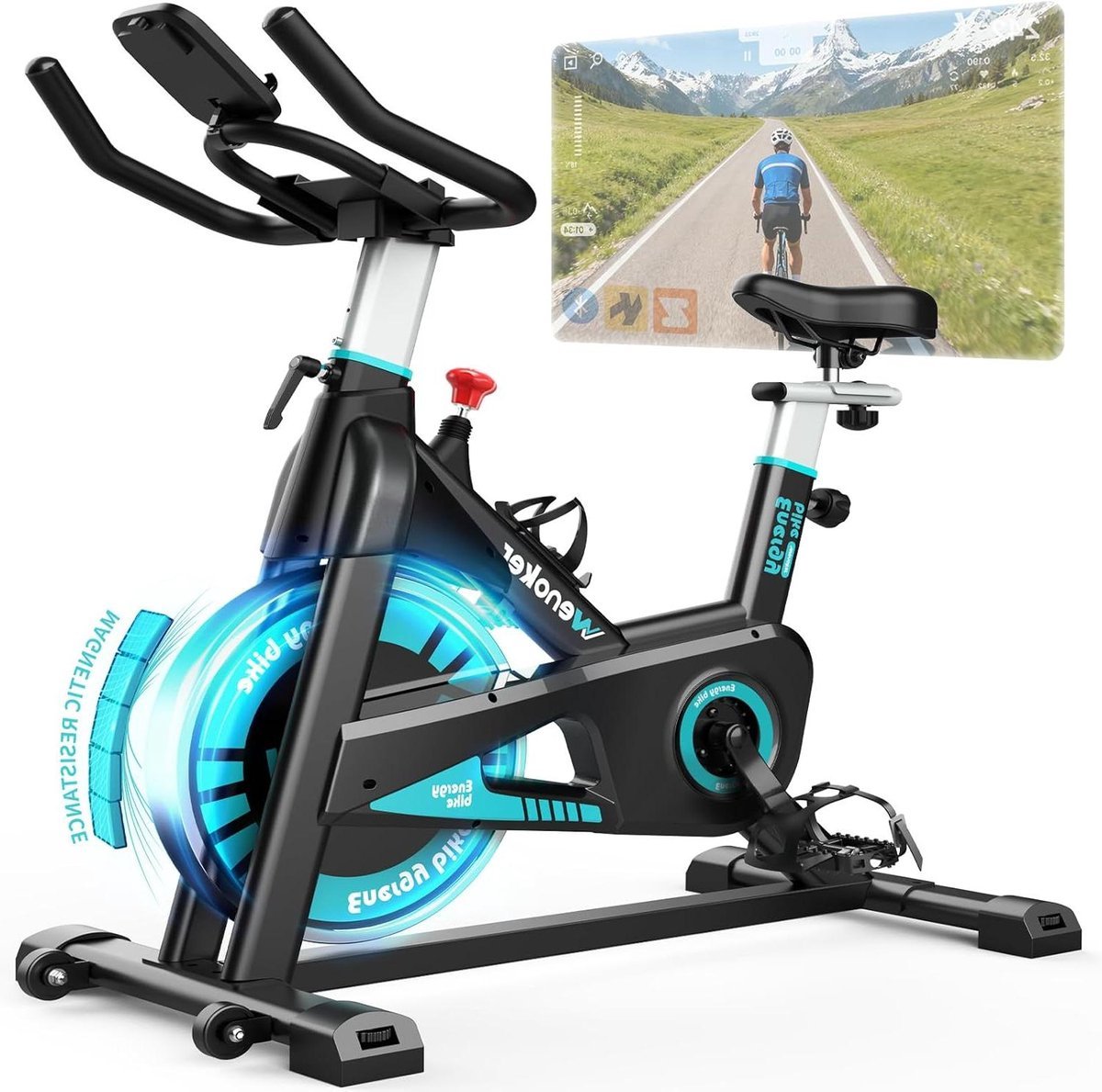 Hometrainer - Spinning bike - Cardio training - Instelbare weerstand - Tot 160 kg - Blauw (9101448608429)