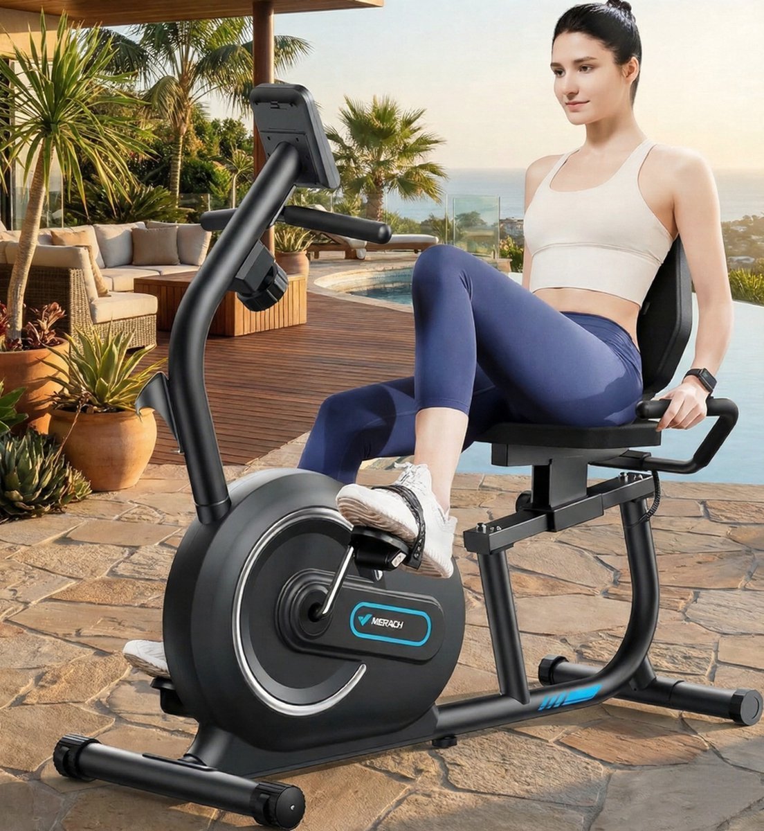 Ligfiets voor Thuis - Smart Recumbent Bike S08, 8-traps Magnetische Weerstand, Bluetooth App-connectiviteit, LCD-Display, Hartslagsensor, Verstelbare Rugleuning, Senioren Hometrainer Designbest (9506374175180)