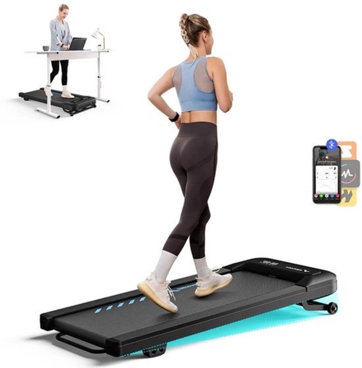 Loopband - Walking Pad - Wandelband - Hardloopband - Loopbanden - 2.5PK - Auto-Incline tot 9% - Leuning - 6,5 cm Hoog - Bluetooth & Afstandsbediening - 45dB - Draagbaar - voor Thuis - Kantoor (9113761029171)