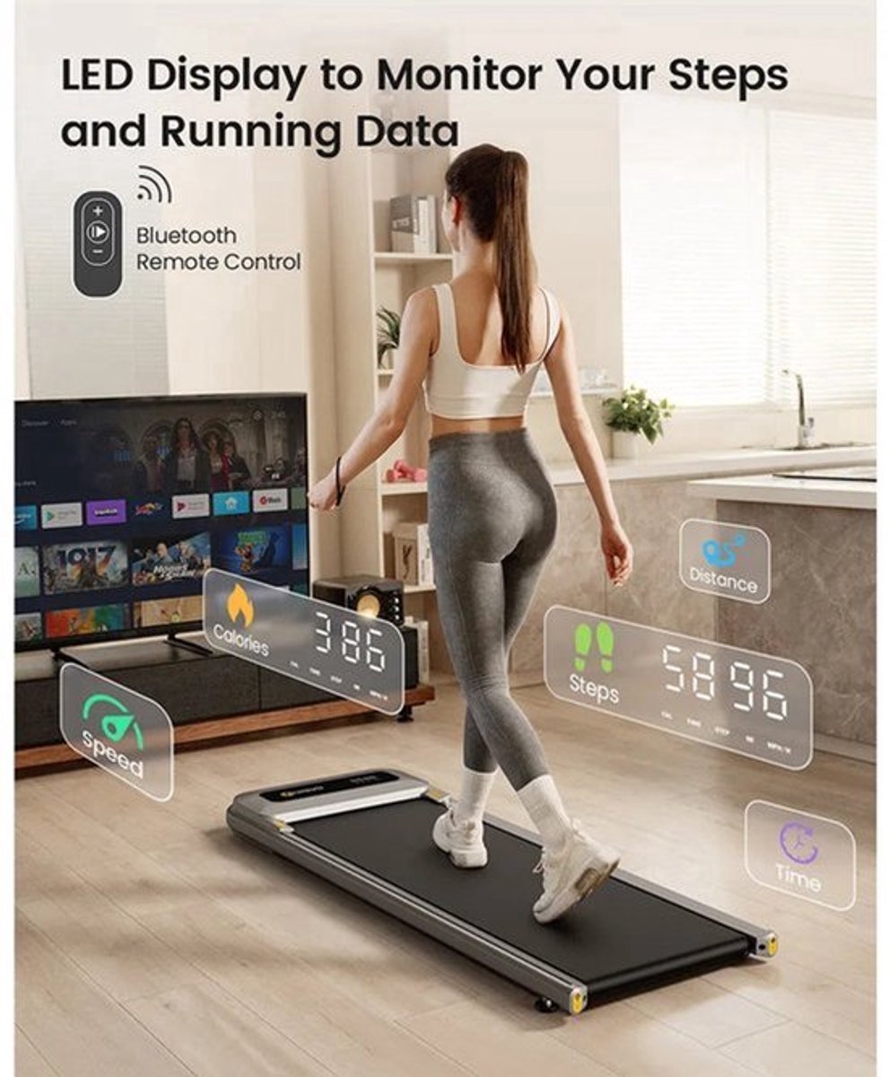 Loopband - Walking Pad - Wandelband - Hardloopband - Loopbanden - 2.5PK - Onder Bureau Loopband - 120kg Belastbaar - Draagbaar - LED Display - Snelheid tot 6 km/u - Voor Thuisgebruik (9113760418532)
