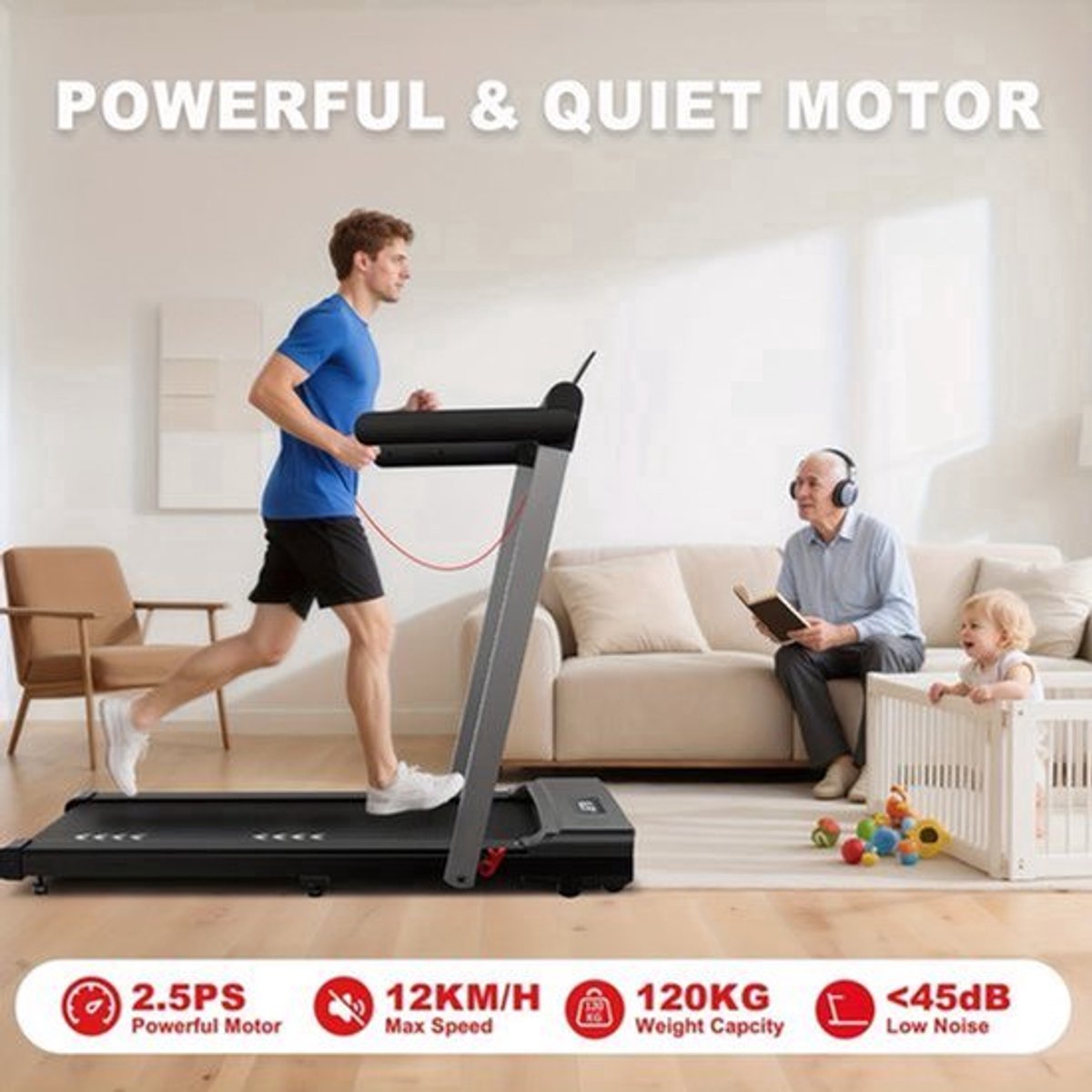 Loopband - Wandelband - Hardloopband - Treadmill - Walking Pad - 2,5 PK Motor - Inklapbaar met Bluetooth & 12 Programma's (9113764703177)