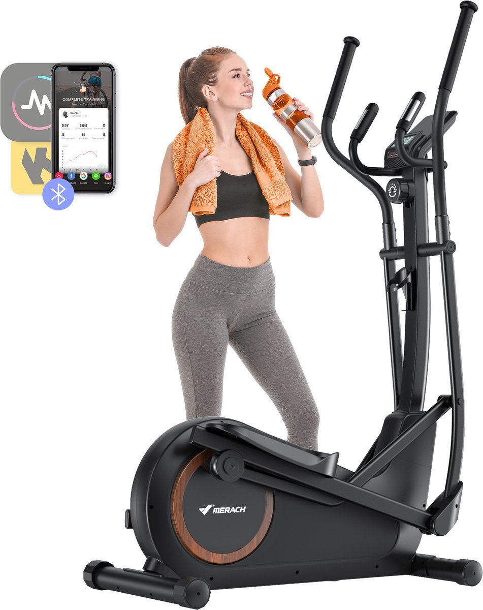 MERACH Crosstrainer - Fitnessapparaat Thuis - 16 Niveaus Weerstand - Kinomap Compatibel - Tot 150kg - Bluetooth - LCD Display - 42 cm Schrittlengte (6978235145510)