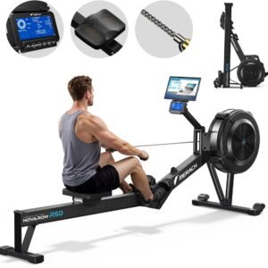 MERACH Luchtweerstand Roeitrainer - Inklapbare Air Rower met 10 Niveaus - Verstelbaar LCD-display met achtergrondverlichting - Bluetooth & App (Kinomap) - Max 158 kg Belastbaar - Verlengde Rail (6979498434632)