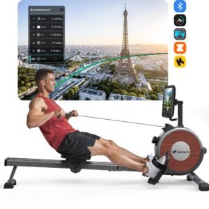 MERACH Smart Roeitrainer met 15.6" HD Scherm - Magnetische Roeifietser met 16 Weerstanden - Stil Dubbel Railsysteem - Max 158 kg - Bluetooth App (6979498434847)