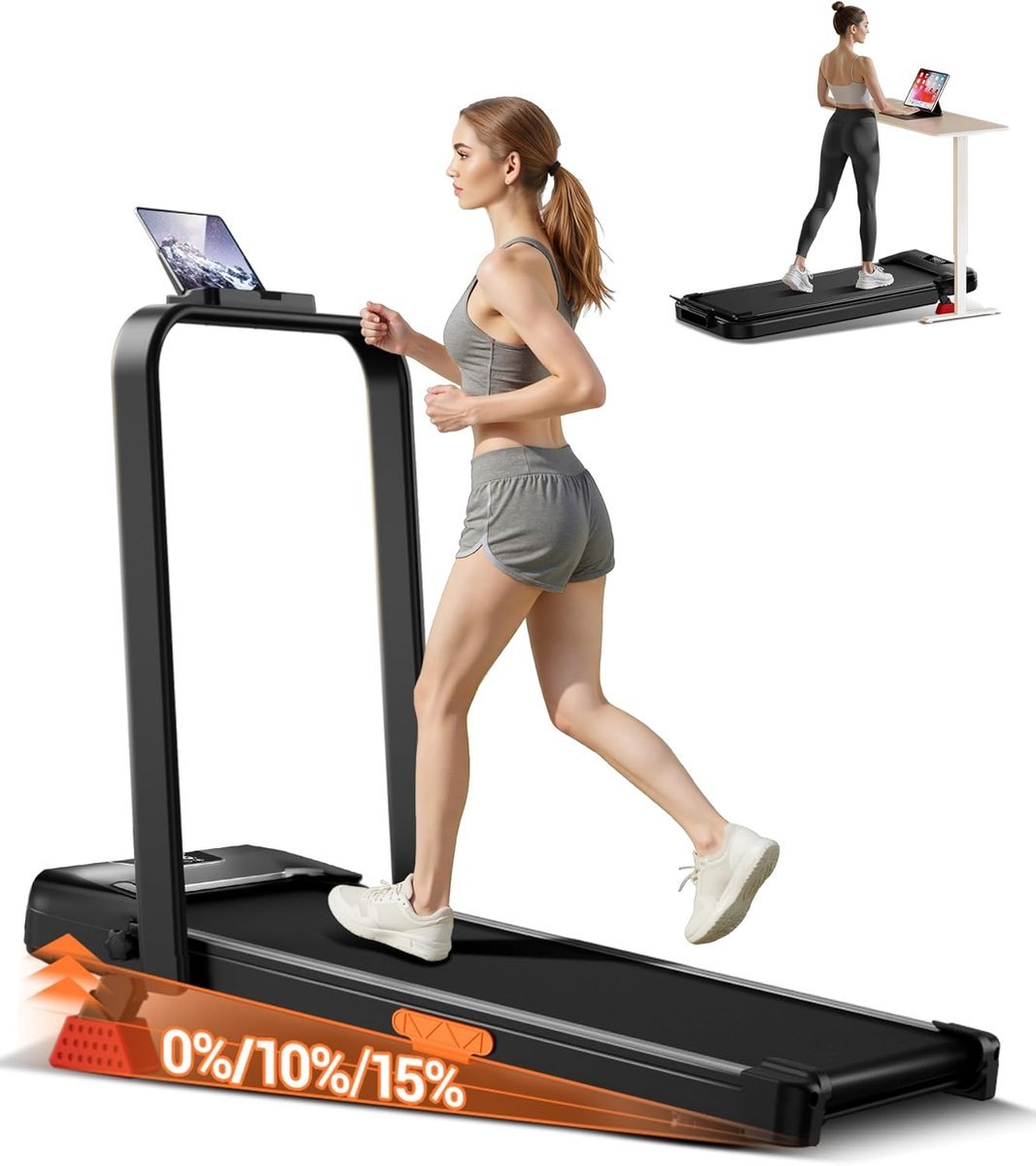 Opvouwbare Loopband - Wandelpad Hometrainer - Thuis Fitness - Handmatige Helling - 107x52x8.9cm - Zwart (9101174058154)