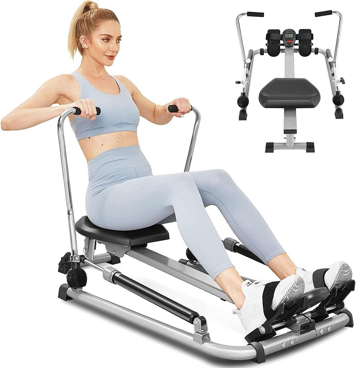 Roeitrainer - Fitnessapparaat Hometrainer - Cardiovasculaire Training - 12 Weerstandsniveaus - 120 x 66 x 19 cm - Zwart Grijs (9101392027970)