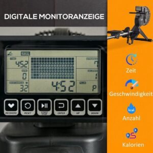 Roeitrainer - Roeimachine Fitnessapparaat - Full Body Workout - 16 Weerstandsniveaus - 225 x 55 x 88 cm - Zwart (9101449357531)
