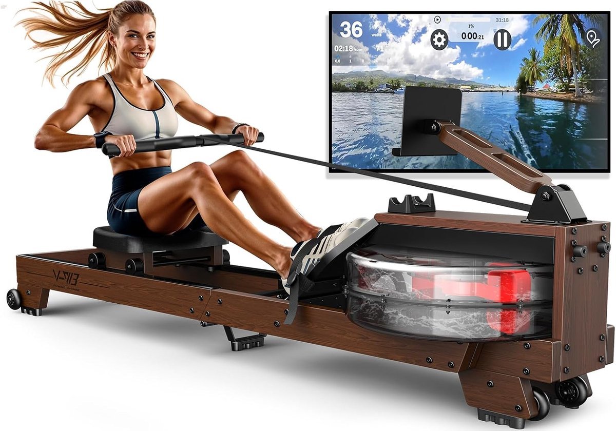 Roeitrainer voor Thuis - Inklapbare Roeimachine met Houten Constructie, Geschikt voor Gebruikers van 1,2 m tot 2 m, Tot 175 kg Belastbaar (8721316478896)