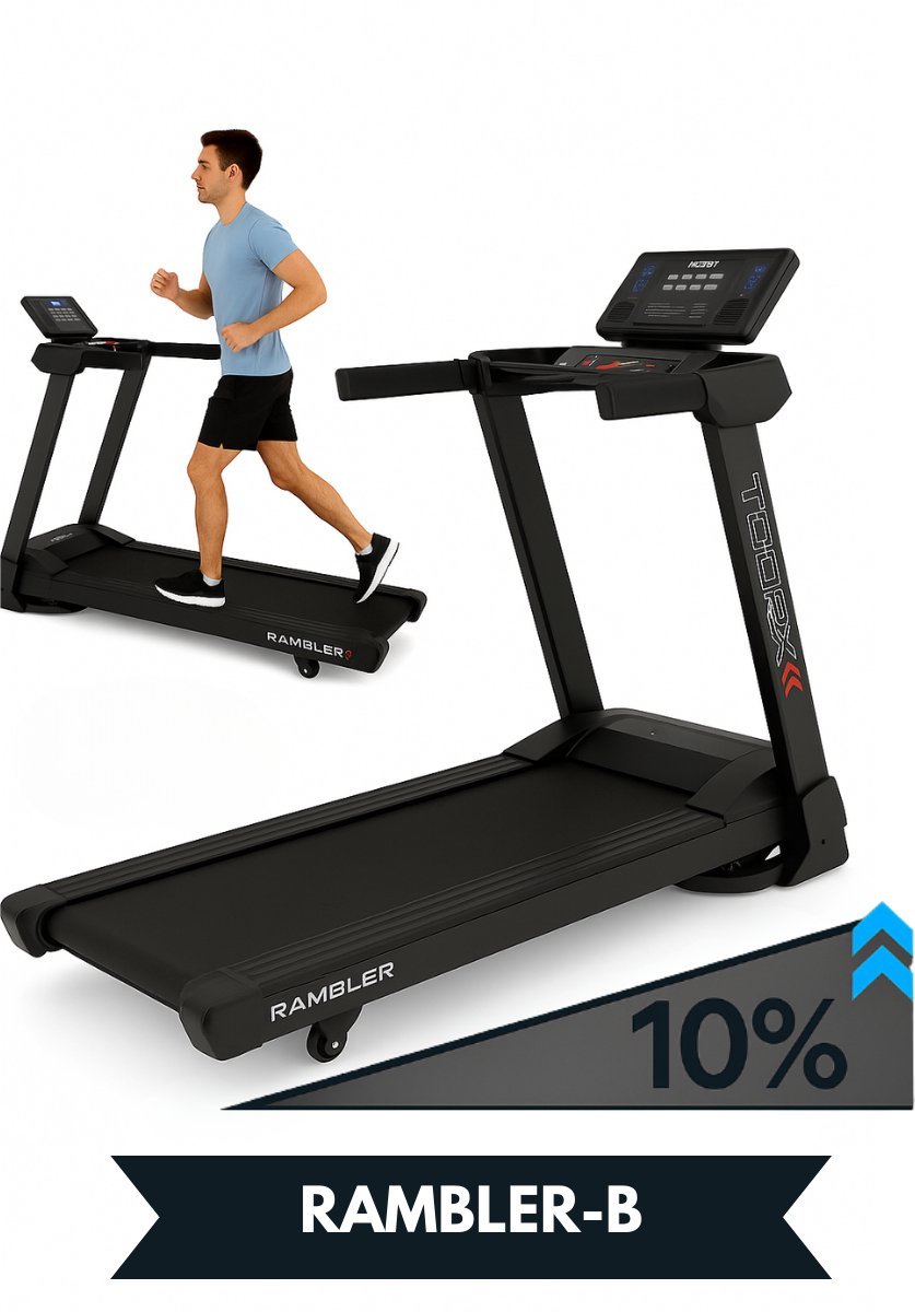 Toorx Fitness RAMBLER-B Loopband - Inklapbaar - 64 Trainingsprogramma's - 16 km/h - LED Scherm - Met Hellingsfunctie (8029975810669)