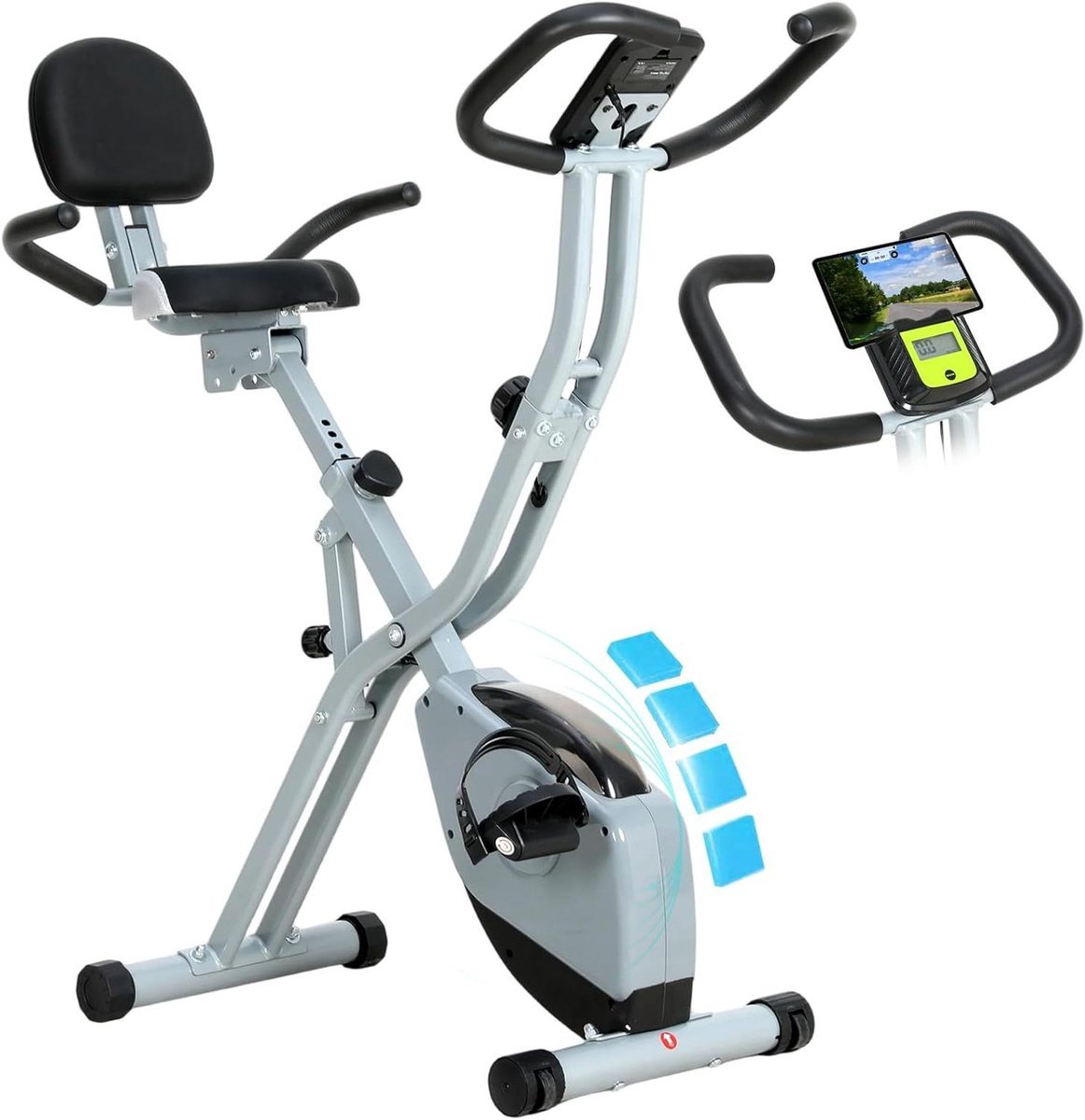 Opvouwbare Hometrainer - Mini Fiets Fitness Fiets - Cardio Training - 16 Weerstandsniveaus - 114 cm Hoog - Grijs (9101396780024)