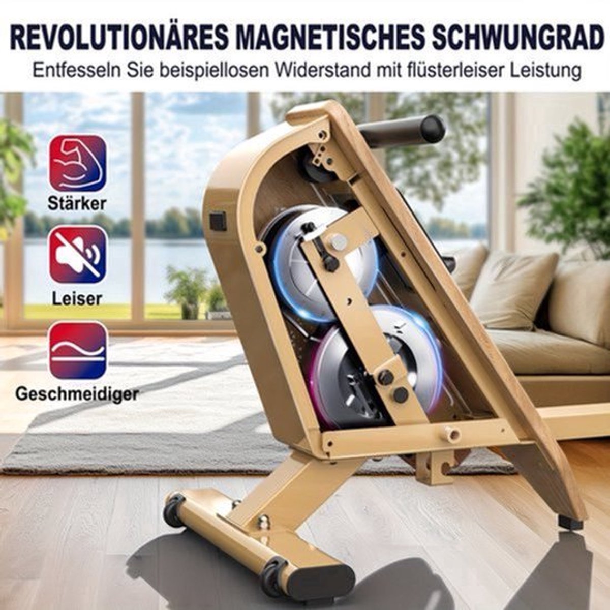 Roeitrainer - Roeimachine - Roeiapparaat - Fitness Roeitrainer - Magnetische Roeimachine - 16 Weerstandsniveaus - Draadloos LCD-scherm - Compact Met Verticale Opslag - Max 150 kg (9113764309461)