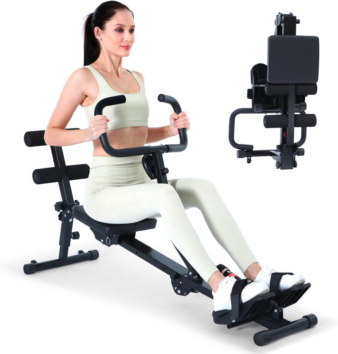 Roeitrainer voor thuis - Fitnessapparaat - Full body training - 12 weerstandsniveaus - 137x40x67 cm - Geel (9101095596490)